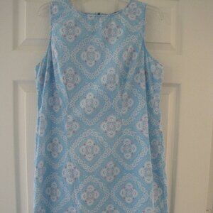 ROUTE 66 LIGHT BLUE SLEEVELESS DRESS WITH RUST AND WHITE PRINT EXTRA LARGE